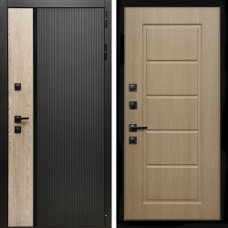 Входная дверь Престиж с стеклянной черной вставкой + ФЛ-39 эко дуб