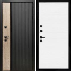 Входная дверь Престиж с стеклянной черной вставкой + Гладкая белый матовый
