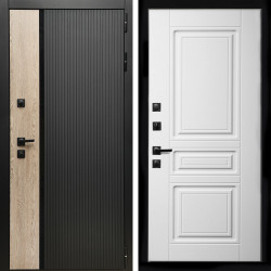 Входная дверь Престиж с стеклянной черной вставкой + Классика белый матовый