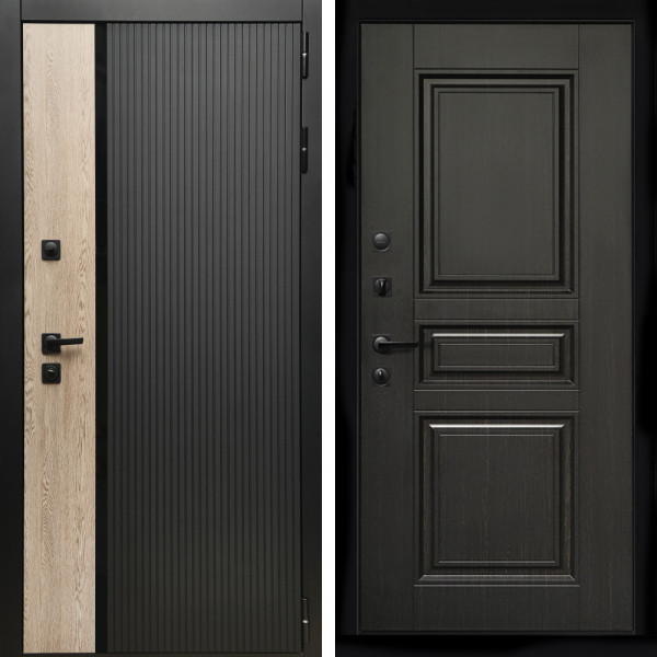 Входная дверь Престиж с стеклянной черной вставкой + Классика венге