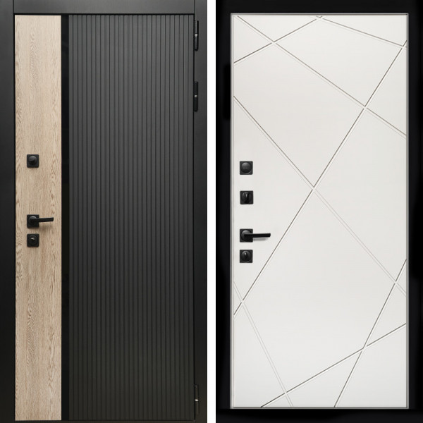 Входная дверь Престиж с стеклянной черной вставкой + Лучи белый