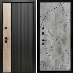 Входная дверь Престиж с стеклянной черной вставкой + Лучи бетон светлый