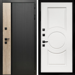 Входная дверь Престиж с стеклянной черной вставкой + МС-100 белый матовый