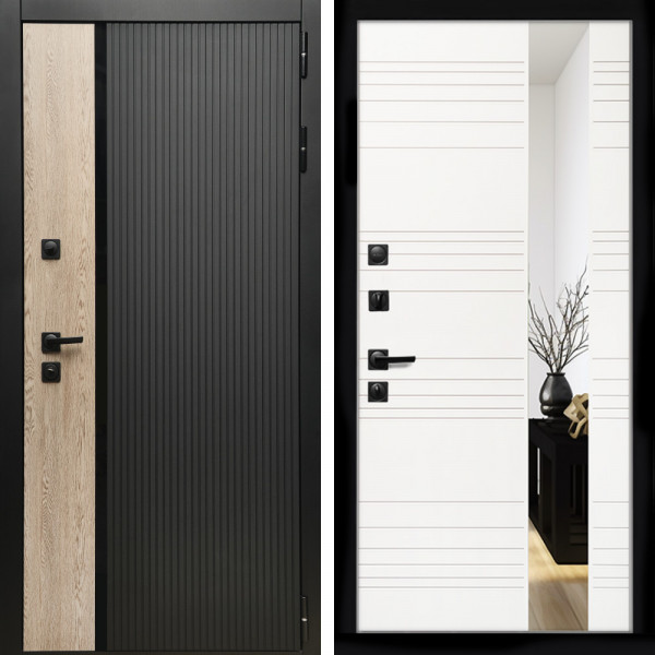 Входная дверь Престиж с стеклянной черной вставкой + Сити белый матовый