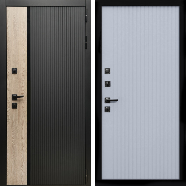 Входная дверь Престиж с стеклянной черной вставкой + Вертикаль Силк маус