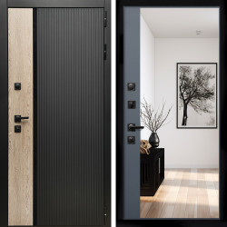 Входная дверь Престиж с стеклянной черной вставкой + Зеркало панорама Графит