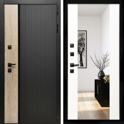 Входная дверь Престиж с стеклянной черной вставкой + Зеркало сб-16 белый матовый