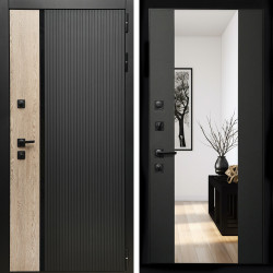 Входная дверь Престиж с стеклянной черной вставкой + Зеркало сб-16 черный кварц