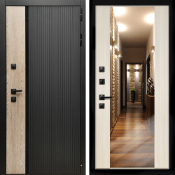 Входная дверь Престиж с стеклянной черной вставкой + Зеркало СБ-16 сандал белый