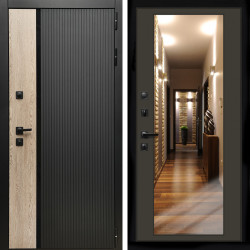Входная дверь Престиж с стеклянной черной вставкой + Зеркало венге