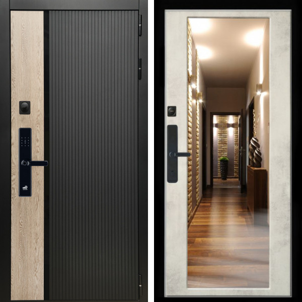 Входная дверь Престиж SMART + Зеркало бетон светлый