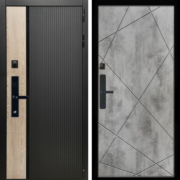 Входная дверь Престиж СО Стеклом SMART + Лучи бетон светлый