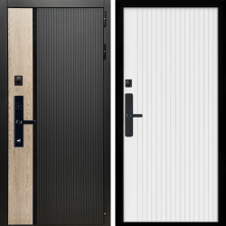 Входная дверь Престиж СО Стеклом SMART + Вертикаль белый матовый