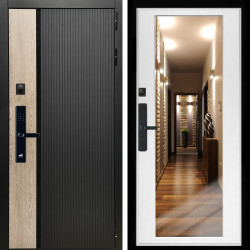 Входная дверь Престиж СО Стеклом SMART + Зеркало беленый дуб