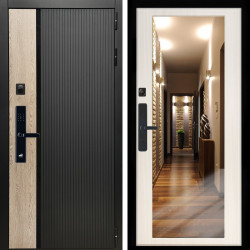 Входная дверь Престиж СО Стеклом SMART + Зеркало сандал белый