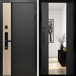 Входная дверь Престиж СО Стеклом SMART + Зеркало сб-16 черный кварц