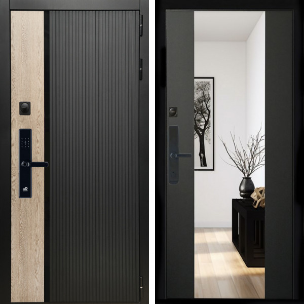 Входная дверь Престиж СО Стеклом SMART + Зеркало сб-16 черный кварц