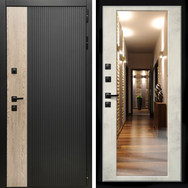 Входная дверь Престиж + Зеркало бетон светлый