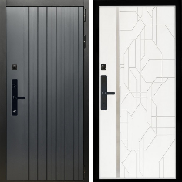 Входная дверь Шторм Графит SMART + Эверест нерж белый матовый