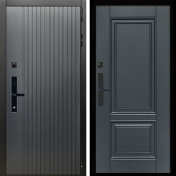 Входная дверь Шторм Графит SMART + ФЛ-117 с полосками графит