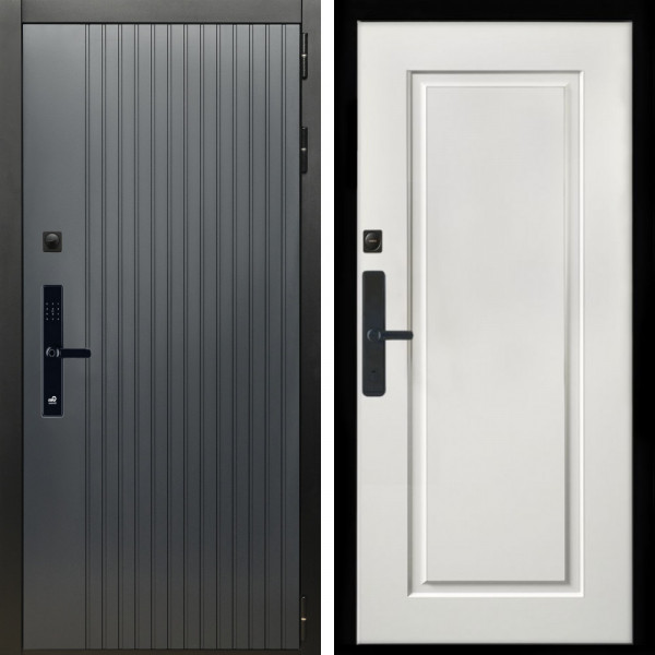 Входная дверь Шторм Графит SMART + ФЛ-119 белый матовый