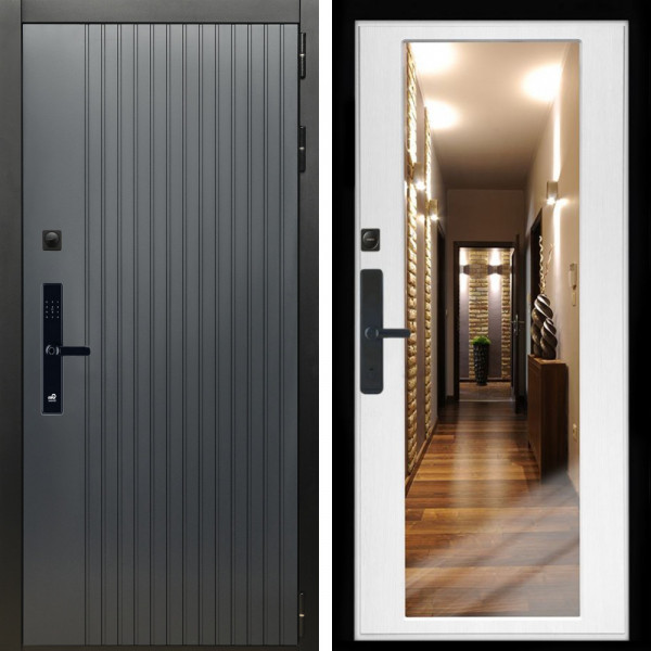 Входная дверь Шторм Графит SMART + Зеркало беленый дуб