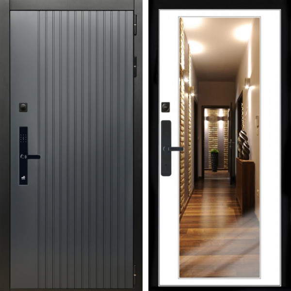 Входная дверь Шторм Графит SMART + Зеркало белый софт