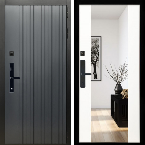 Входная дверь Шторм Графит SMART + Зеркало сб-16 белый матовый