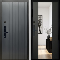 Входная дверь Шторм Графит SMART + Зеркало сб-16 черный кварц