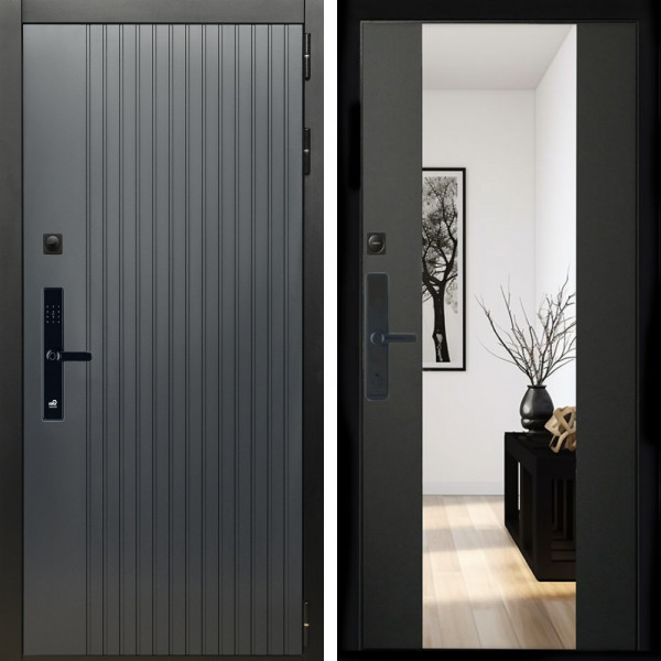 Входная дверь Шторм Графит SMART + Зеркало сб-16 черный кварц