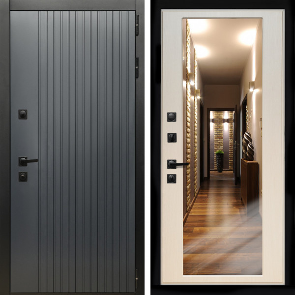 Входная дверь Шторм Графит + Зеркало эко дуб