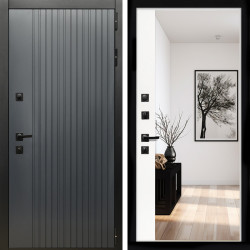 Входная дверь Шторм Графит + Зеркало панорама Белый софт