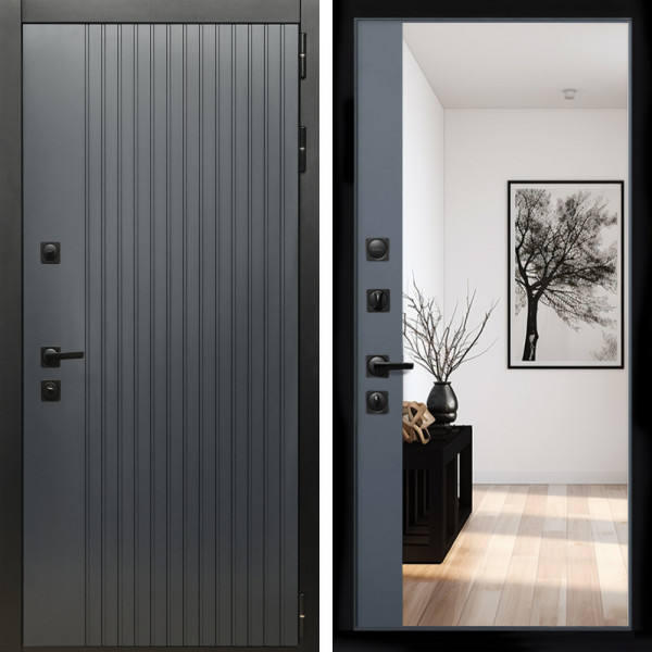 Входная дверь Шторм Графит + Зеркало панорама Графит