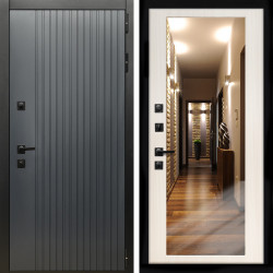 Входная дверь Шторм Графит + Зеркало сандал белый