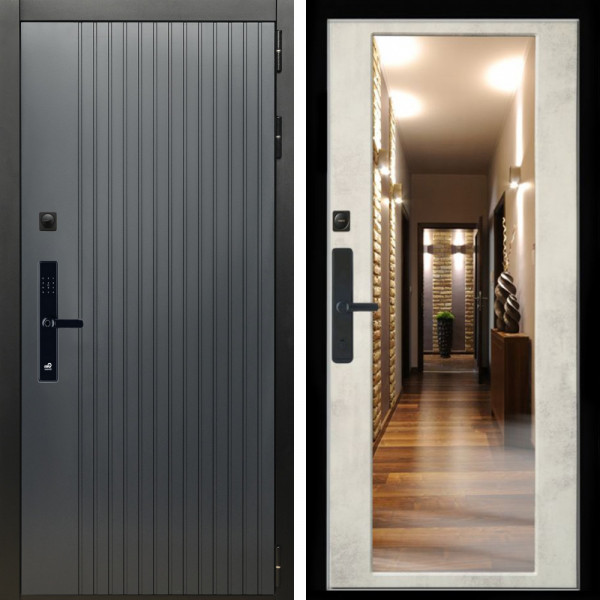 Входная дверь Шторм SMART + Зеркало бетон светлый