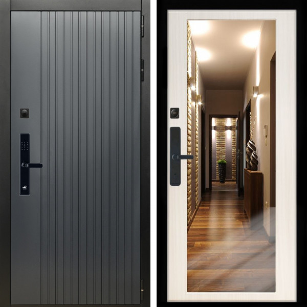 Входная дверь Шторм SMART + Зеркало сандал белый