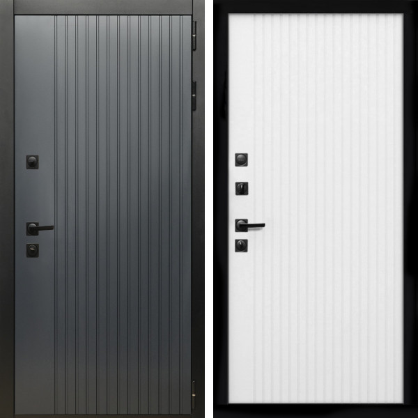 Входная дверь Шторм + Вертикаль белый матовый