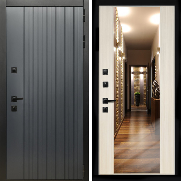 Входная дверь Шторм + Зеркало СБ-16 сандал белый