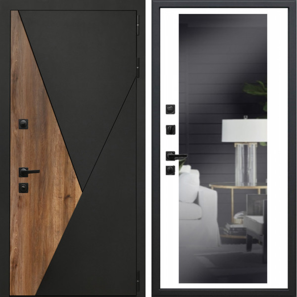 Входная дверь Гранит + Зеркало Белый матовый