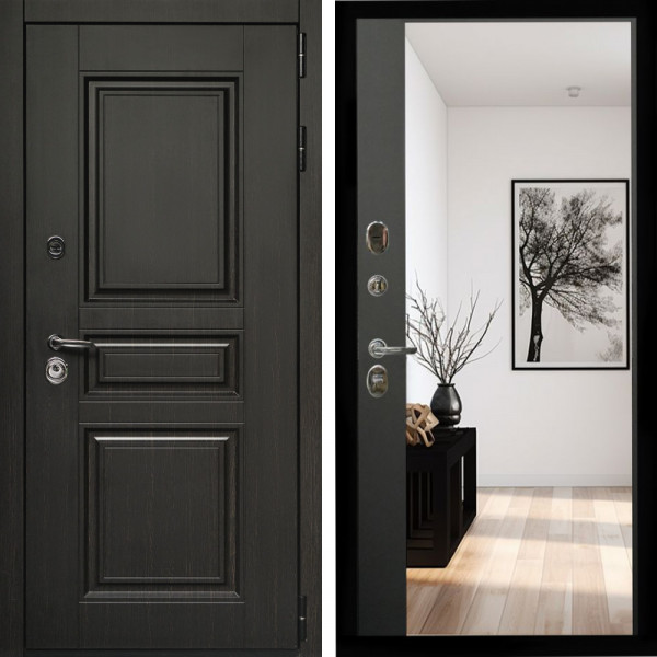 Входная дверь Стандарт 10 + Зеркало панорама Черный кварц