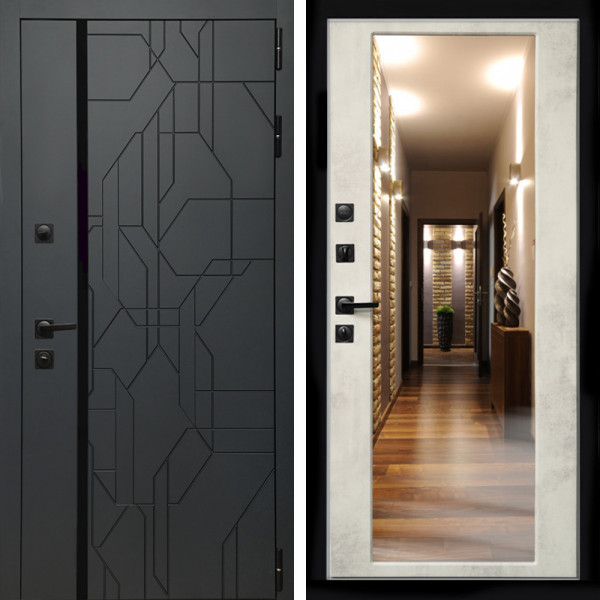 Входная дверь Верона Графит + Зеркало бетон светлый