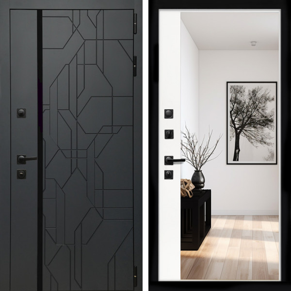 Входная дверь Верона Графит + Зеркало панорама Белый софт