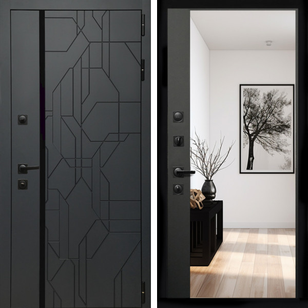 Входная дверь Верона Графит + Зеркало панорама Черный кварц