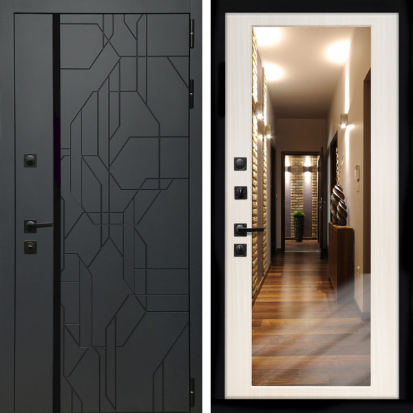 Входная дверь Верона Графит + Зеркало сандал белый