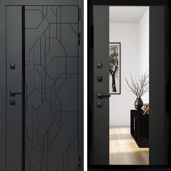 Входная дверь Верона Графит + Зеркало сб-16 черный кварц