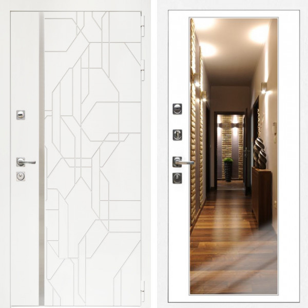 Входная дверь Верона + Зеркало белый софт