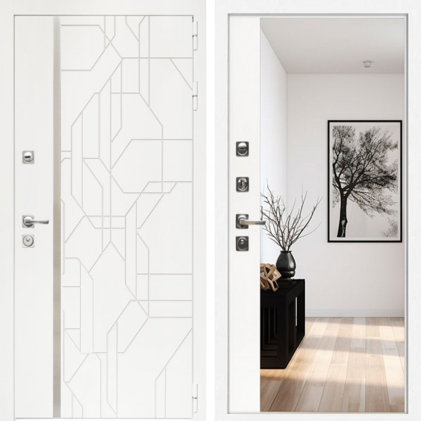 Входная дверь Верона + Зеркало панорама Белый софт