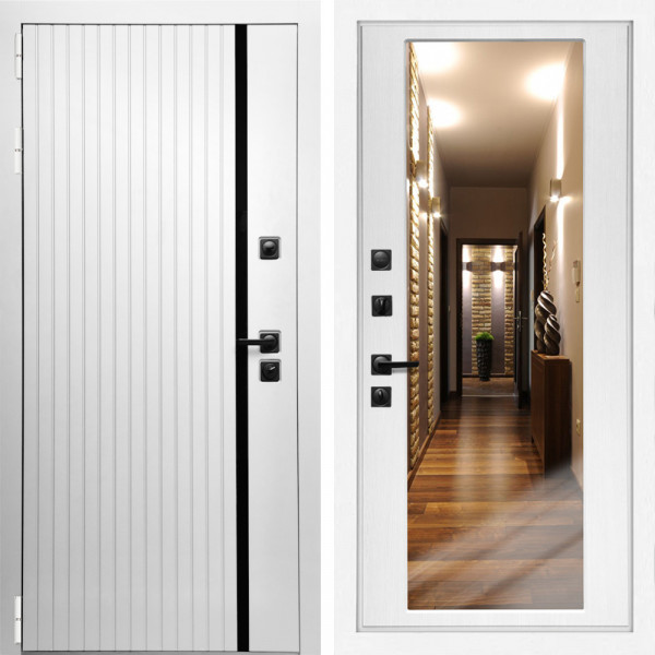 Входная дверь Вертика + Зеркало беленый дуб