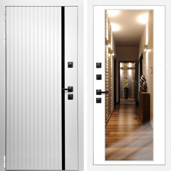 Входная дверь Вертика + Зеркало белый софт