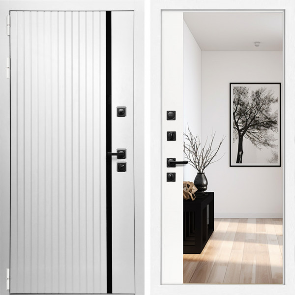 Входная дверь Вертика + Зеркало панорама Белый софт